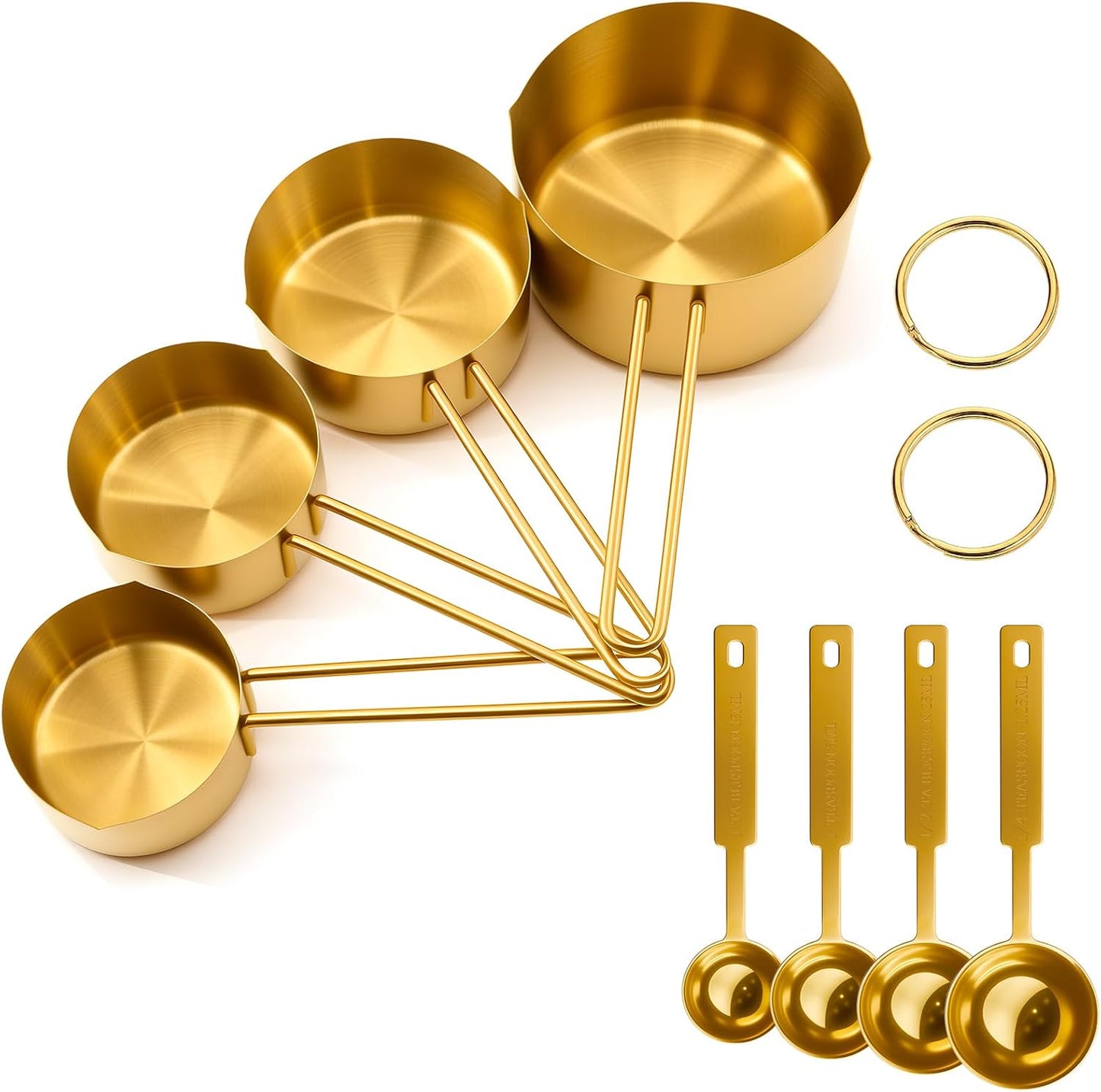 11 pcs Gold Measuring Cups and Spoons Set,Includes 4pcs Measuring Cups And 6pcs Magnetic Measuring Spoons & 1 Leveler,Stainless Steel is Ideal for Measuring Liquids And Dry Ingredients