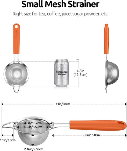 U-Taste Medium Fine Mesh Strainer: 18/8 Stainless Steel 4.73in 30 Mesh Kitchen Food Sieve with Sturdy Riveted Silicone Handle, Heavy Duty Deep Handheld Metal Colander for Rice, Quinoa, Flour (Black)