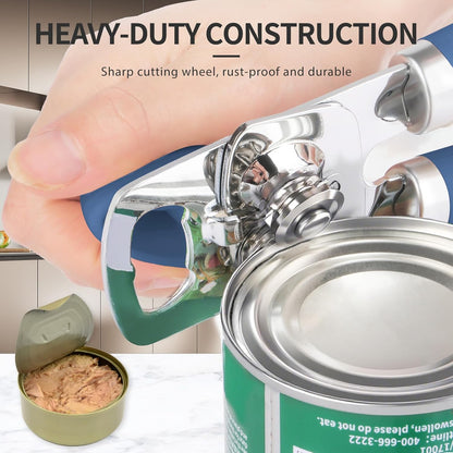 Safring Can Opener Manual, Heavy Duty Stainless Steel Smooth Edge Can Openers With Soft Touch Handle, Oversized Handheld Easy Turn Knob, Multi-Function Bottle Opener, Black