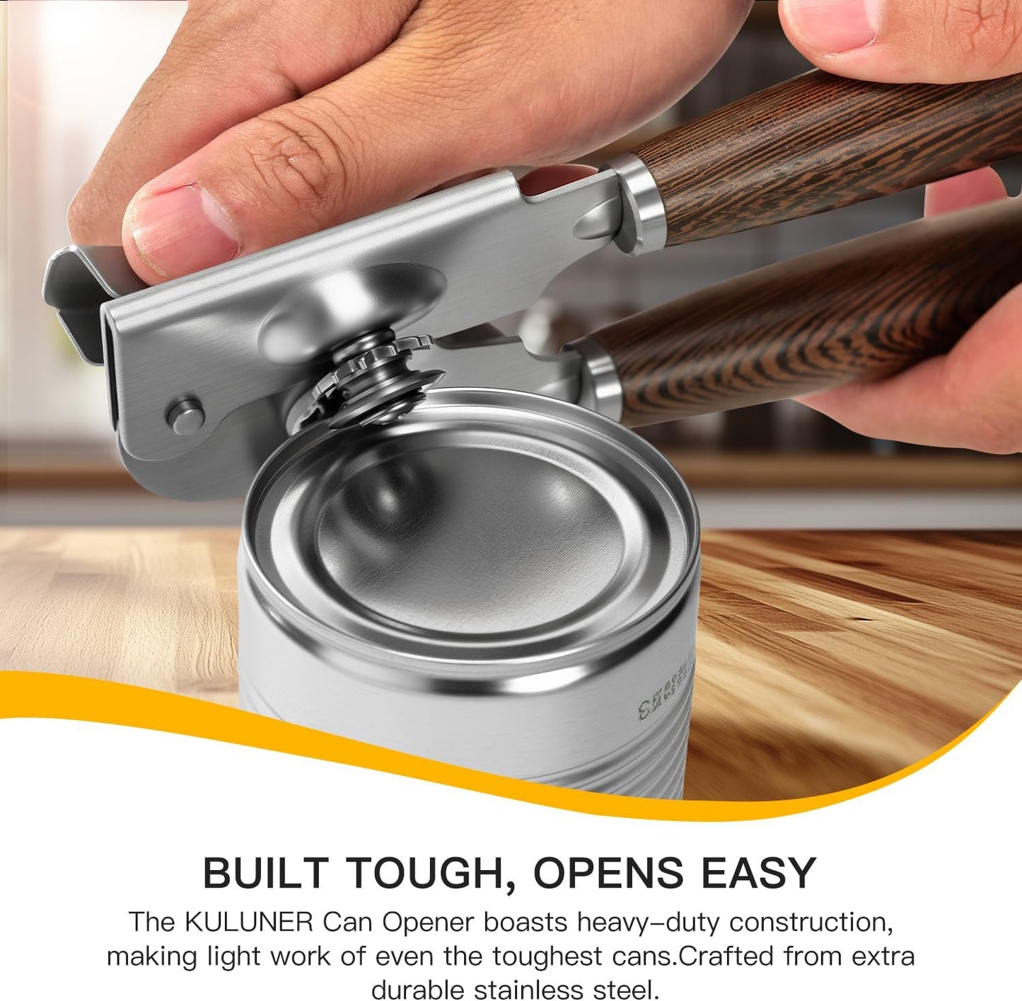 Upgraded Efficient Manual Can Opener - Selected Solid Wood Handle, Sharp and Smooth Blade Edge, Portable Design, Easy-Open Large Knob, Versatile for Various Bottle Caps（Rosewood）