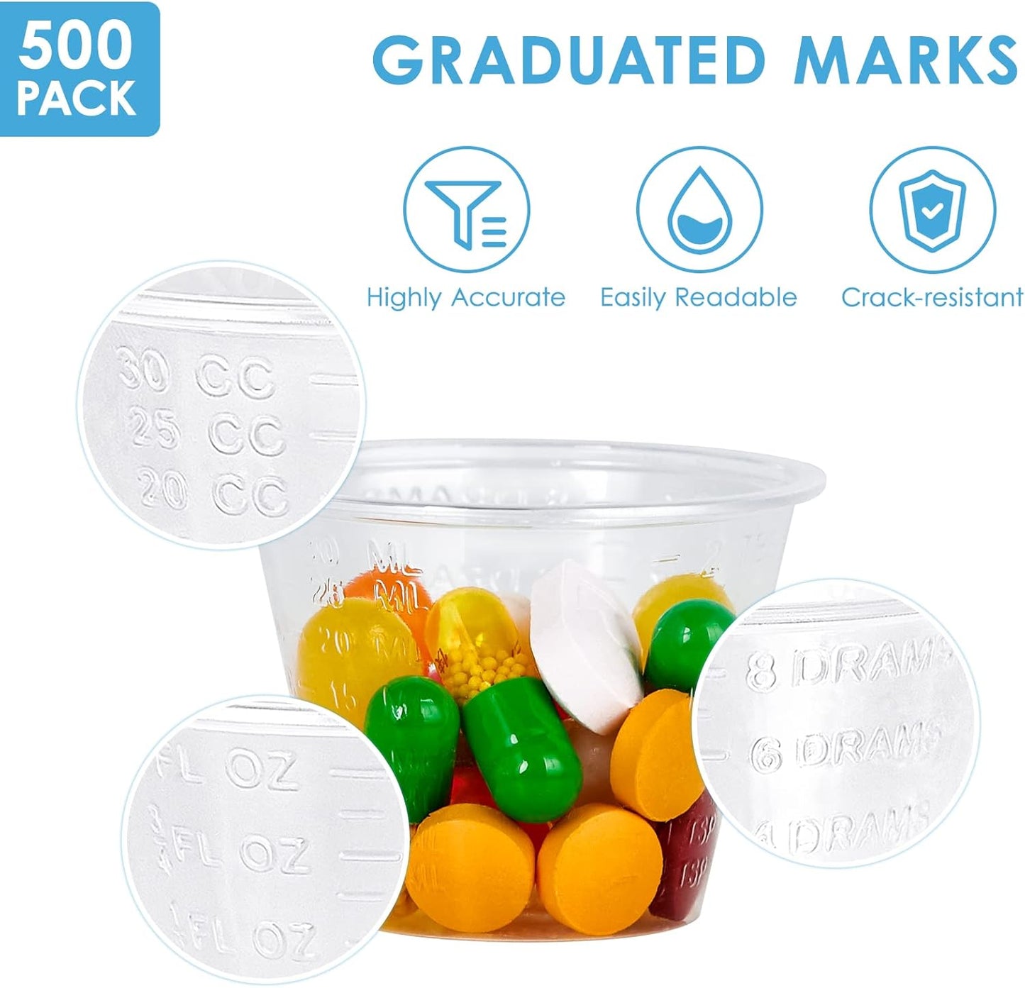 Lilymicky 500 Pack Disposable Medicine Cups (1oz), Medical Plastic Measuring Cups For Medical Purposes, or Mixing and Measuring Resin, Epoxy, DIY Arts & Crafts, Paint