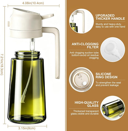 Poshetion 2 in 1 Olive Oil Sprayer for Cooking, 16oz Light-Proof Oil Dispenser for Kitchen, Leak-Proof Oil Spray Bottle for Air Fryer, Salad, BBQ, Baking, Grilling - Black & Green
