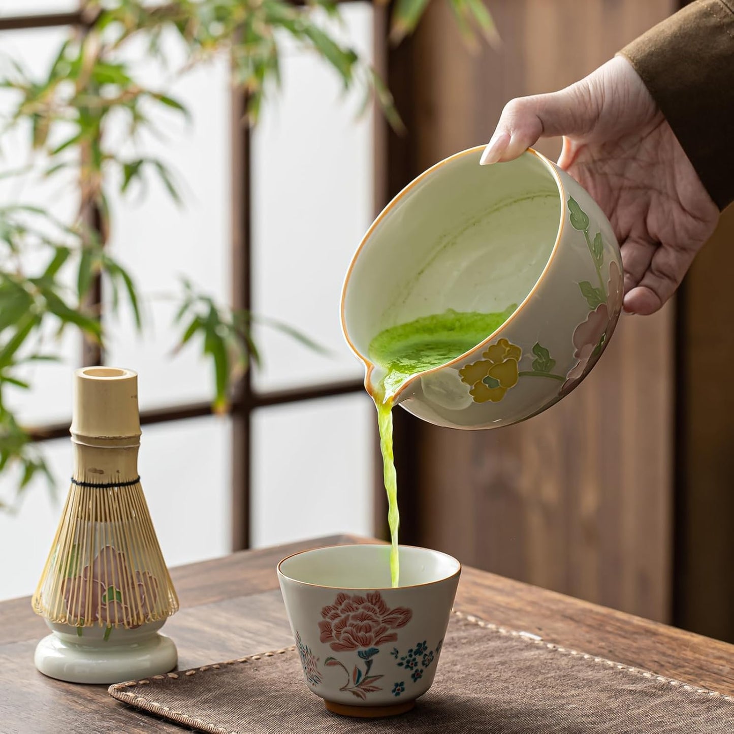 Matcha Set, Matcha Whisk Set Includes Matcha Bowl and Whisk, Whisk Holder, Sifter, Scoop, Spoon Holder, Tea Towel- 7pcs Perfect Matcha Kit for Matcha Tea Ceremony