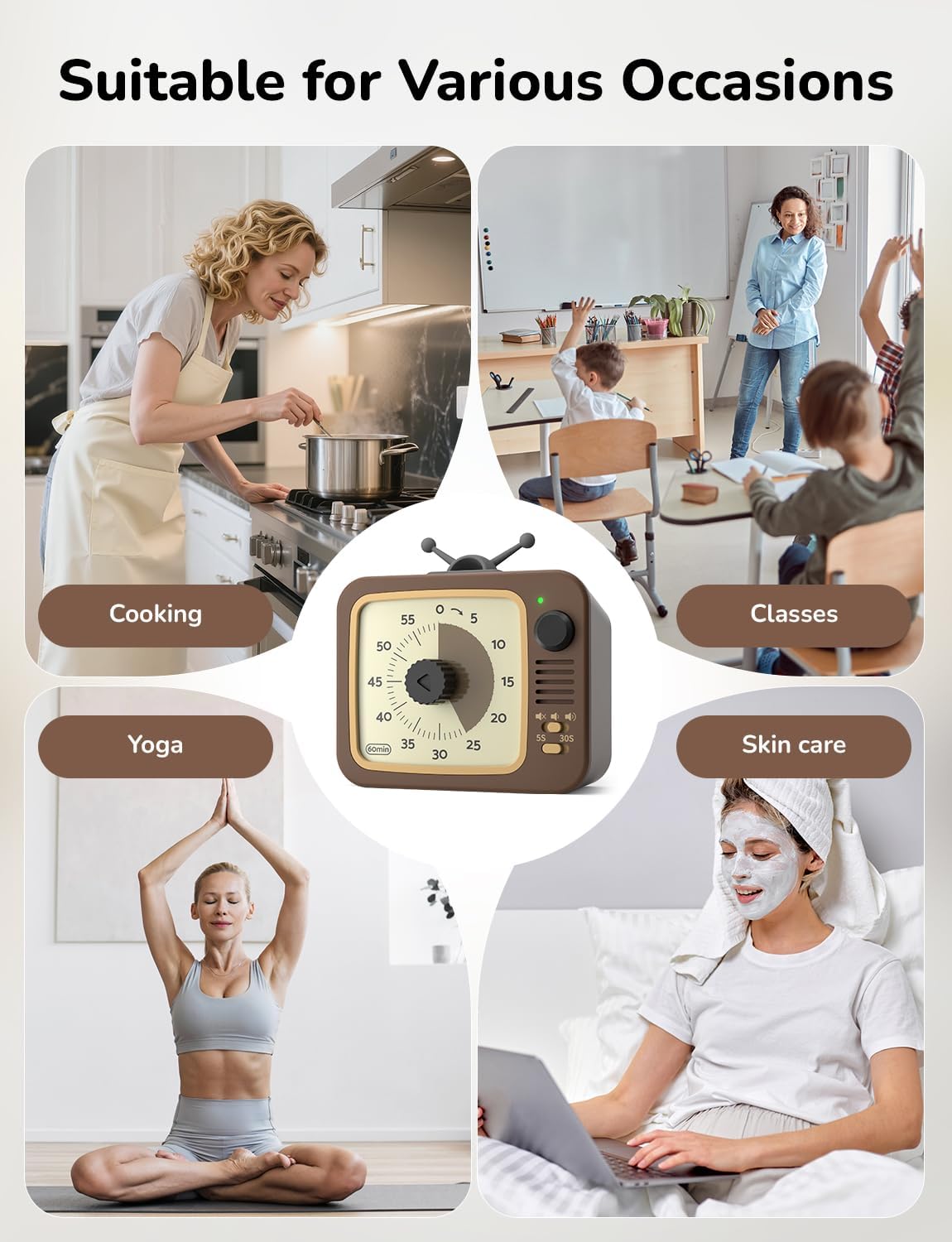 LIORQUE Visual Timer for Kids with Pause Function, 60-Minute Countdown Timers for Classroom Office Kitchen with Silent Operation, Kids Timer for Teaching