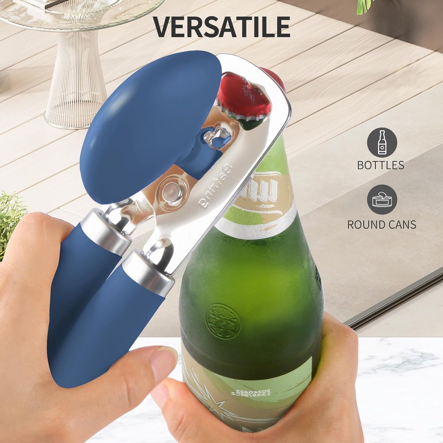 Safring Can Opener Manual, Heavy Duty Stainless Steel Smooth Edge Can Openers With Soft Touch Handle, Oversized Handheld Easy Turn Knob, Multi-Function Bottle Opener, Black