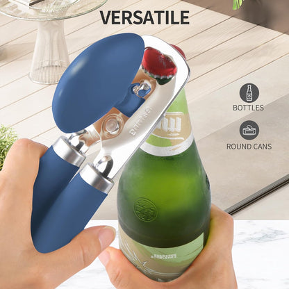 Safring Can Opener Manual, Heavy Duty Stainless Steel Smooth Edge Can Openers With Soft Touch Handle, Oversized Handheld Easy Turn Knob, Multi-Function Bottle Opener, Black