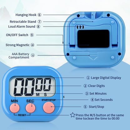 4 Pack Digital Kitchen Timer Magnetic Digital Timer with Big Display Loud Ring Cooking Timers for Cooking, Game, Gym, Break Time, Classroom(4, Pink, Green, Orange, White)