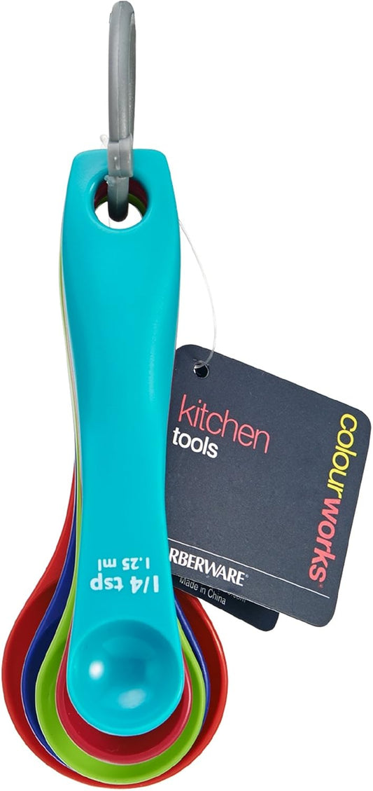 Farberware Set of 5 Measuring Spoons, Perfect for Measuring Both Wet and Dry Indgredients, Includes Detachable Ring for Optimal Storage and Organization, Dishwasher Safe, Assorted
