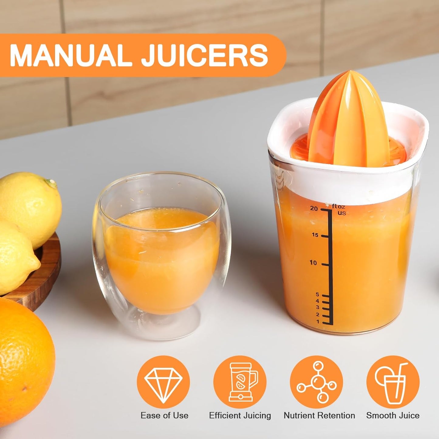 Citrus Juicer Manual Juicer, Multifunctional Hand Juicer, Lemon Lime Squeezer, 20-Ounce Capacity Orange Juicer (White, Basic)