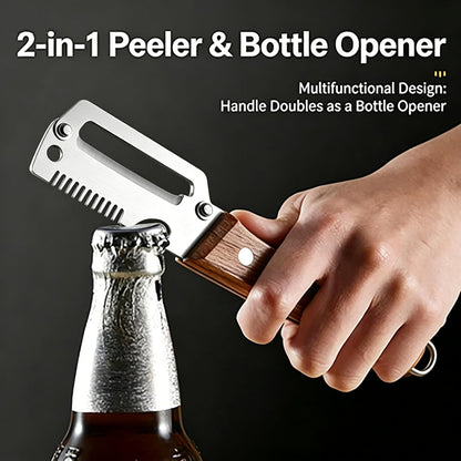 2026 Upgraded Multi-Functional Vegetable Peeler, Premium Peeler with Wooden Handle & Bottle Opener, Non-slip Kitchen Gadget for Potato, Carrot, Pumpkin and Fruit Peeling, 2 Pack