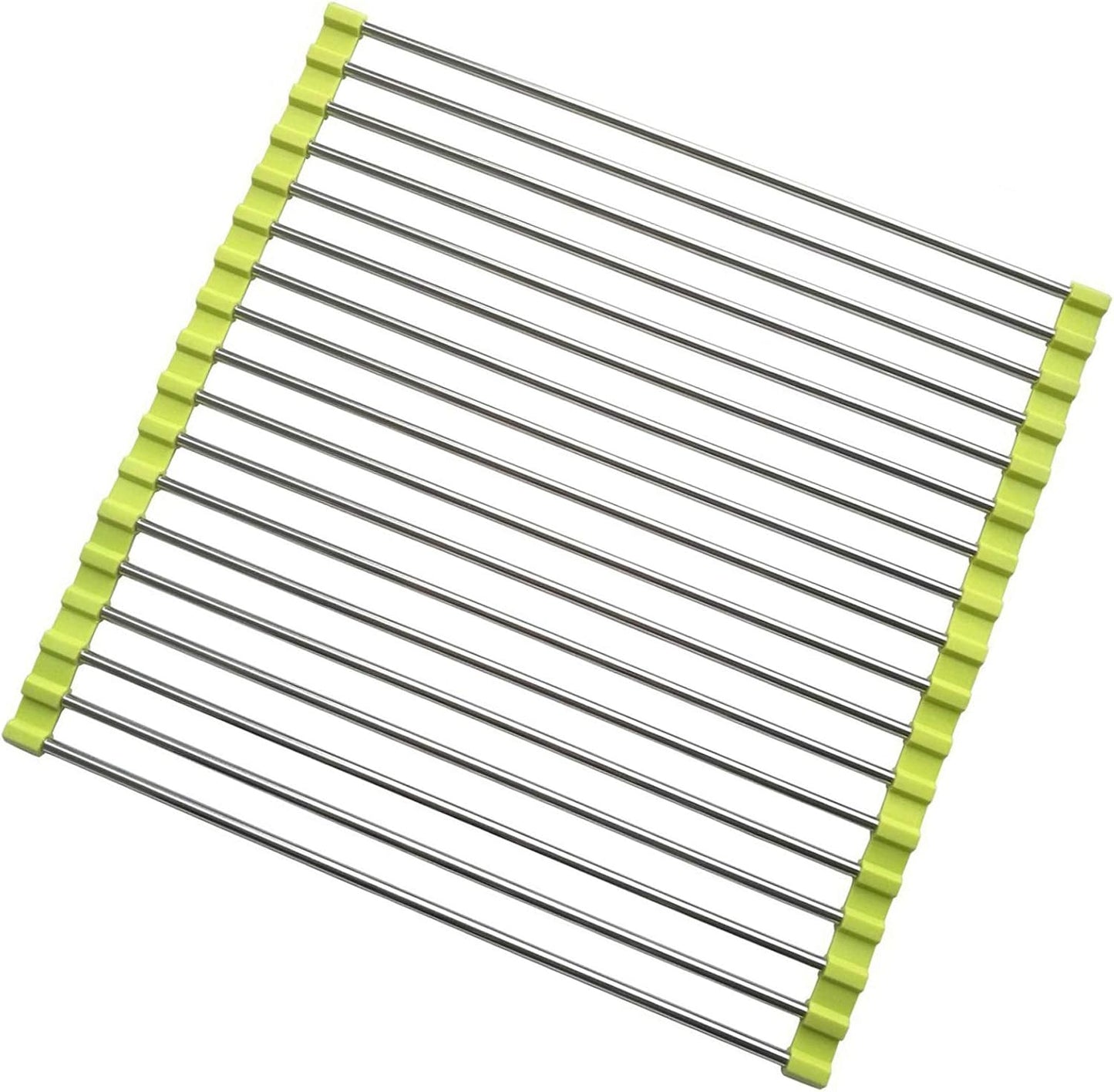 Roll Up Dish Drying Rack, Stainless Steel and Silicone Dish Drying Mat Over The Sink Foldable Drain Rack Multipurpose Dish Drainer for Kitchen, 14.5” x 14”, Gray