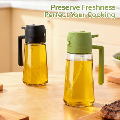 2Pcs Glass Oil Sprayer for Cooking 16oz/470ml, Kitchen Gadget for Air Fryer, Salad, BBQ, Frying（White） (Black+Green)