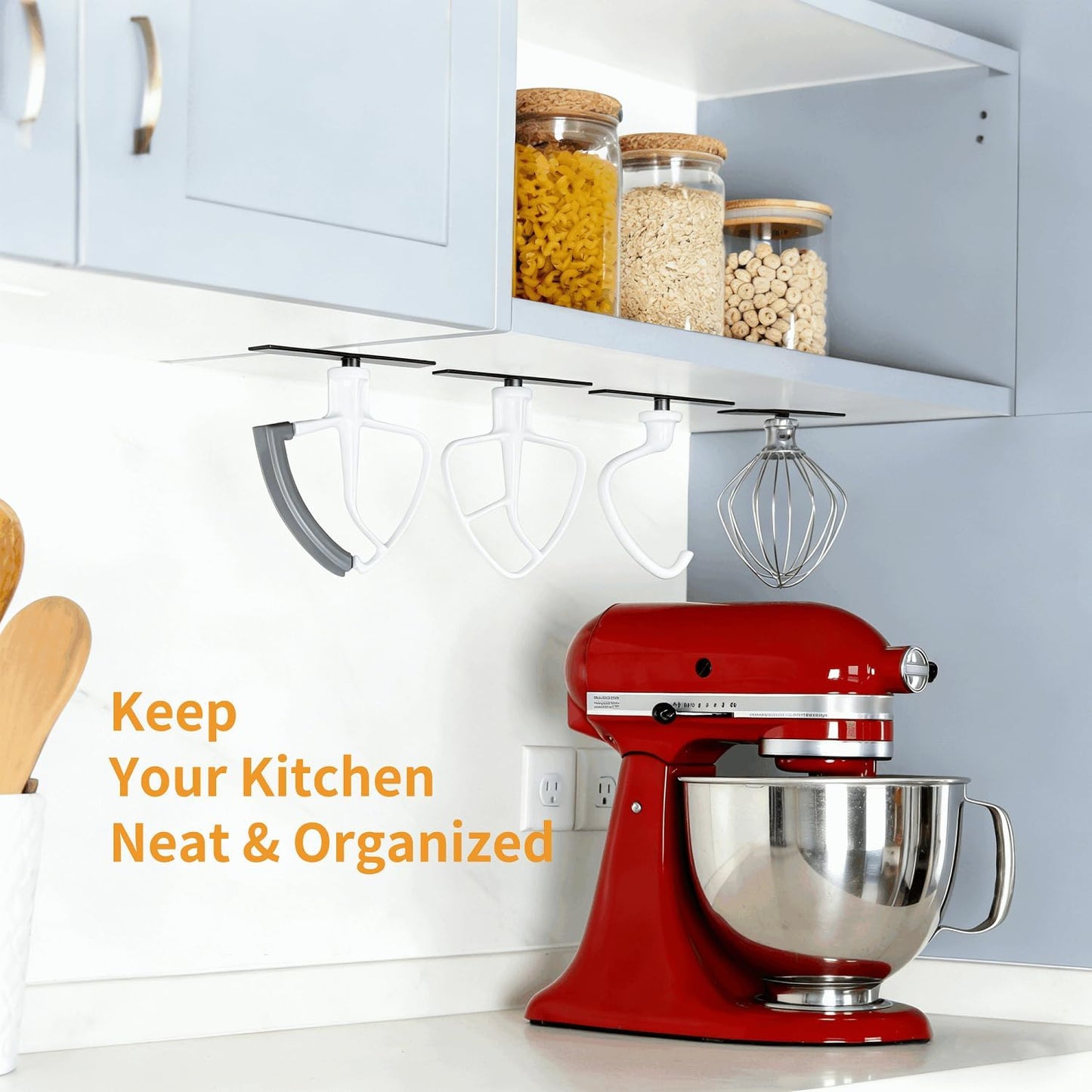 Stand Mixer Attachment Holder for KitchenAid Accessories and Attachments - 4 Pack Hanging Organizer for Storage Your Kitchen Aid Dough Hook Paddle Whisk Attachment Hanger (Plastic White)