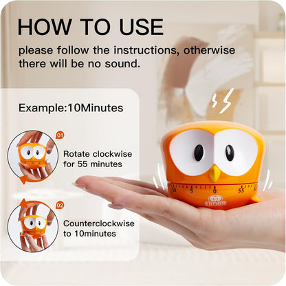 Kitchen Timer, Cute Cartoon Animal Not-Battery Countdown Timer for Banking,Sport,Study (Red)