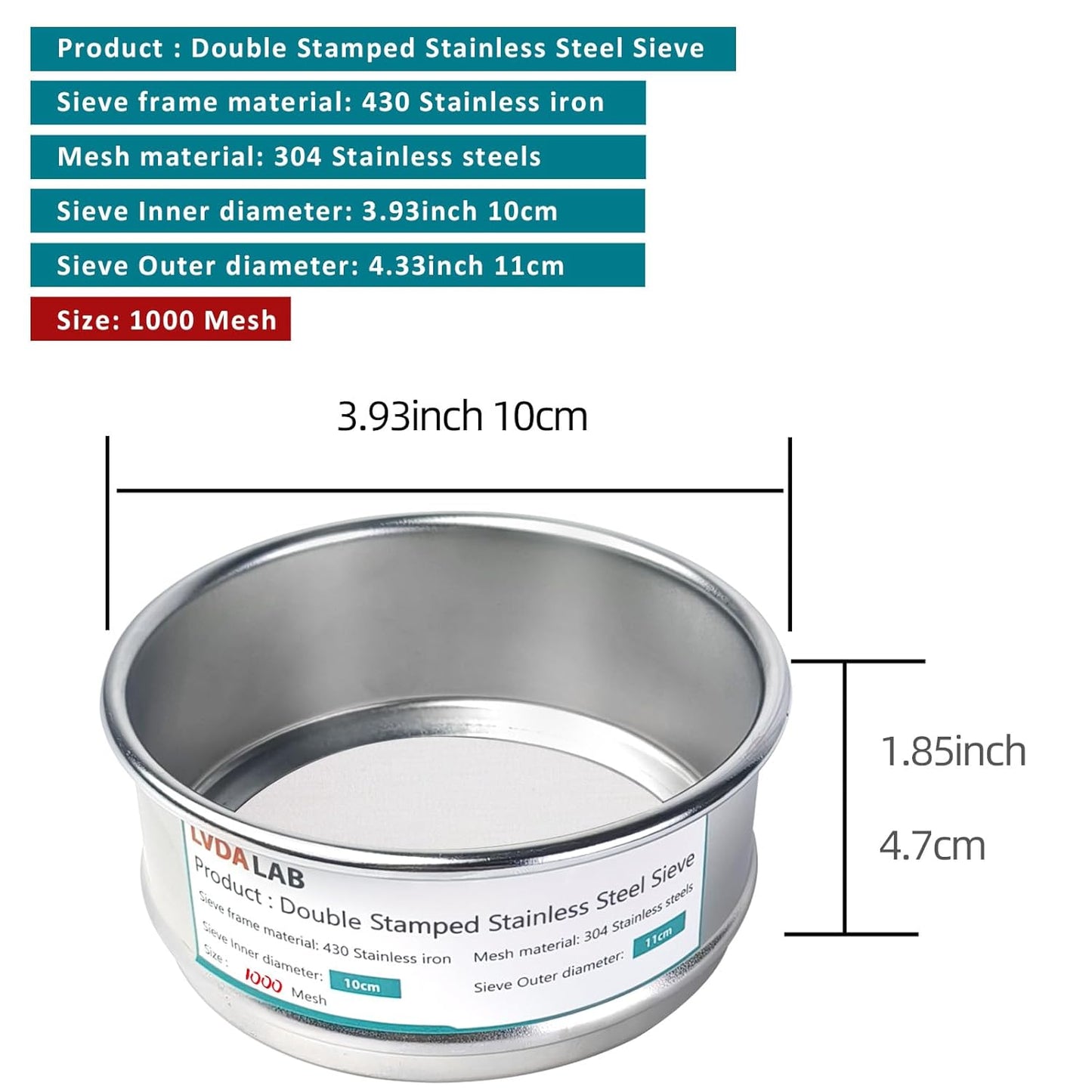 304 Stainless Steel Mesh Lab Sieve, 80 Mesh (0.2mm) Aperture Test Sieve, 4inch(10cm) Diameter Economy Standard Analysis Sample Test Sieves for Industrial Laboratory Homes - Colors B
