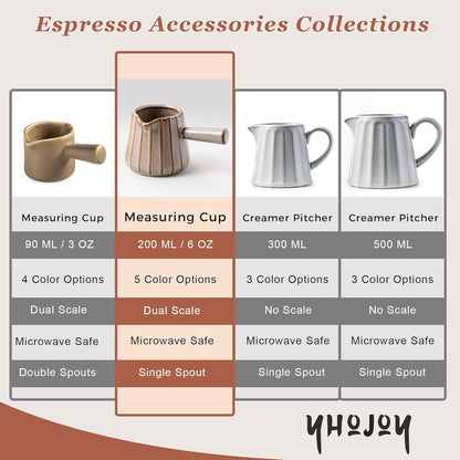 Espresso Cups Ceramic, 200ML Espresso Measuring Cup with Handle, Expresso Shots Cups with Scale, Espresso Accessories, White