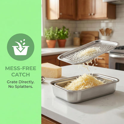 3 in 1 Box Grater with Container, Food-Grade 304 Stainless Steel Cheese Grater for Kitchen, Multi-Functional Cheese Shredder & Vegetable Grater with Flour Sieve