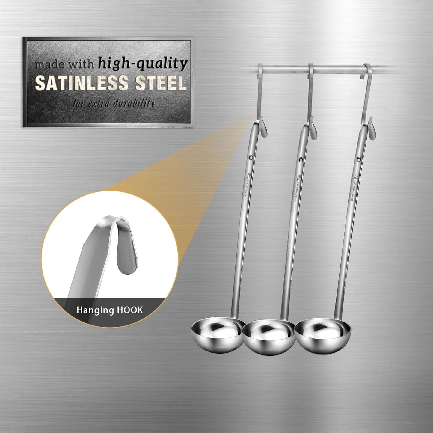 meekoo Stainless Steel Ladle Soup Handle Ladle with Pouring Rim for Kitchen Cooking Soup Sauce