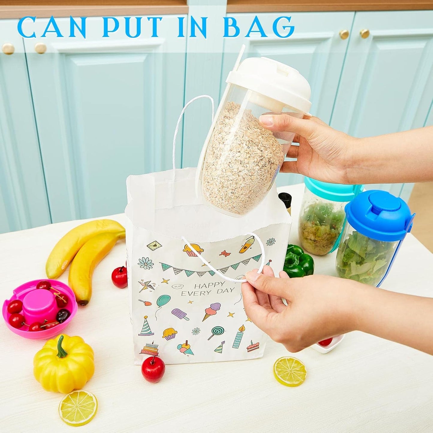 Roshtia 4 Pcs Salad Cup with Lids Fork Sauce Container Salad Shaker Container for Lunch, Keep Fit Food Dressing Cup for Portable Breakfast Meal Vegetable and Fruits