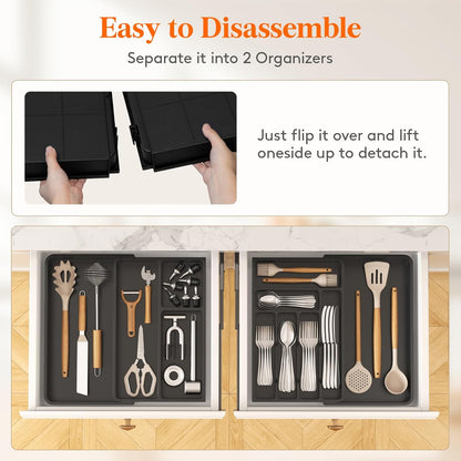Lifewit Utensil Organizer for Kitchen Drawer, Expandable Cooking Silverware Tray, Adjustable Cutlery Flatware Holder, Plastic Spatula Tools Storage Divider, 14.4 x 15.8", Black