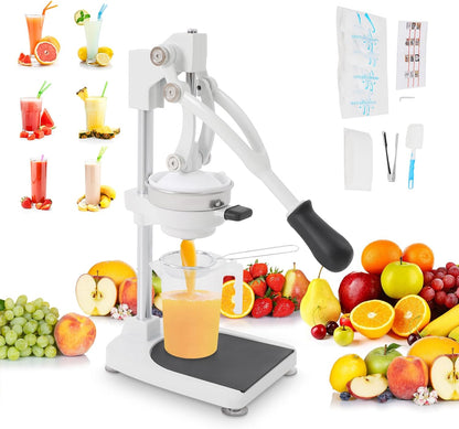 Cast Iron Juicer, Manual Juicer Hand Press Heavy Duty with Stable Base, Commercial Citrus Press for Orange Lemon Lime Grapefruit Pomegranate, Easy to Clean(Filter Bags & Cup)