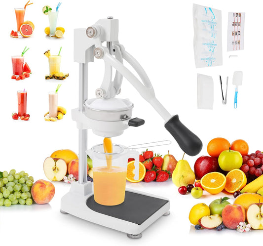 Cast Iron Juicer, Manual Juicer Hand Press Heavy Duty with Stable Base, Commercial Citrus Press for Orange Lemon Lime Grapefruit Pomegranate, Easy to Clean(Filter Bags & Cup)