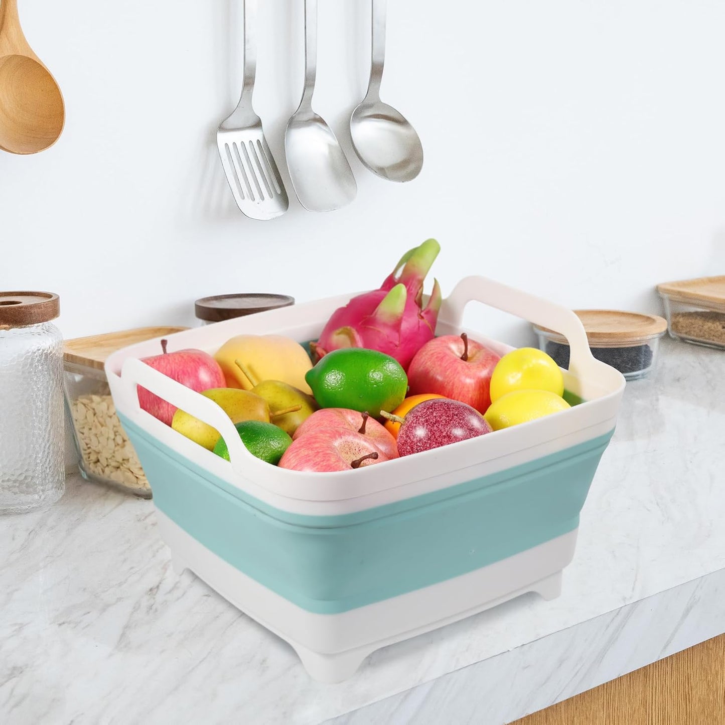 Tiawudi Dishpan for Washing Dishes, 2.4Gal/9L Wash Basin with Draining Plug Carry Handles, Collapsible Bucket for Cleaning, Portable Sink, Foldable Plastic Tub, 1PC