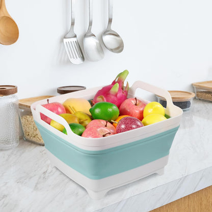 Tiawudi Dishpan for Washing Dishes, 2.4Gal/9L Wash Basin with Draining Plug Carry Handles, Collapsible Bucket for Cleaning, Portable Sink, Foldable Plastic Tub, 1PC