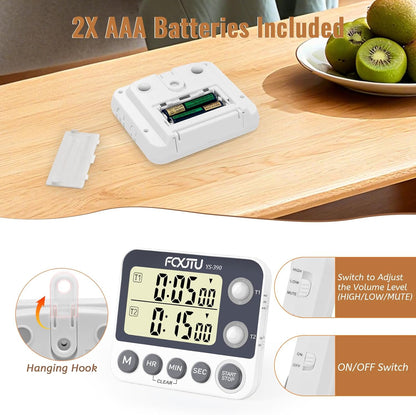 Digital Dual Triple Kitchen Timer, 3 Channels Magnetic Countdown Stopwatch Timer for Cooking, Loud Alarm Large Display Multi Food Memory Timer for Seniors & Teachers Battery Included (Blue)