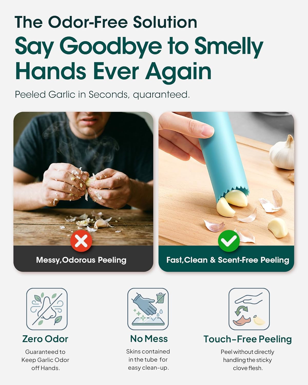 Easy Roller Garlic Peeler - Odor-Free Silicone Kitchen Tool for Quickly Removing Skin, 3-Pack Essential Gadget for Fresh Cloves