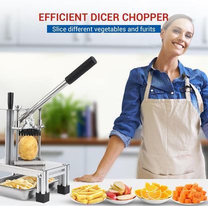 GarveeHome Commercial French Fry Cutter Vegetable Fruit Chopper with 4 Replacement Blades Stainless Steel Vegetable Dicer Fruit Slicer for Onion Potato Carrot Tomato