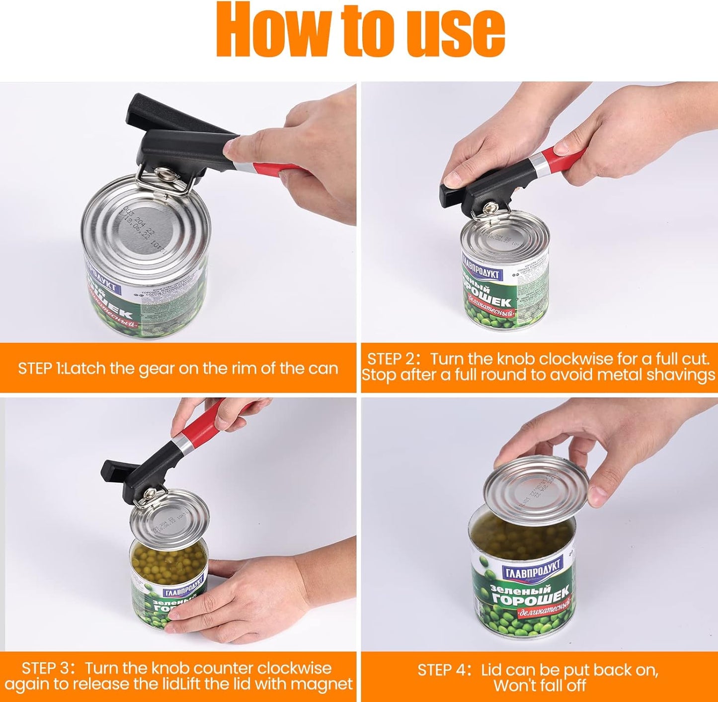 Side Cut Can Opener Smooth Edge, Safety Can Opener with Durable Sharp Blade, Big & Soft Turn Knob & Comfortable Non-Slip Handle, Black