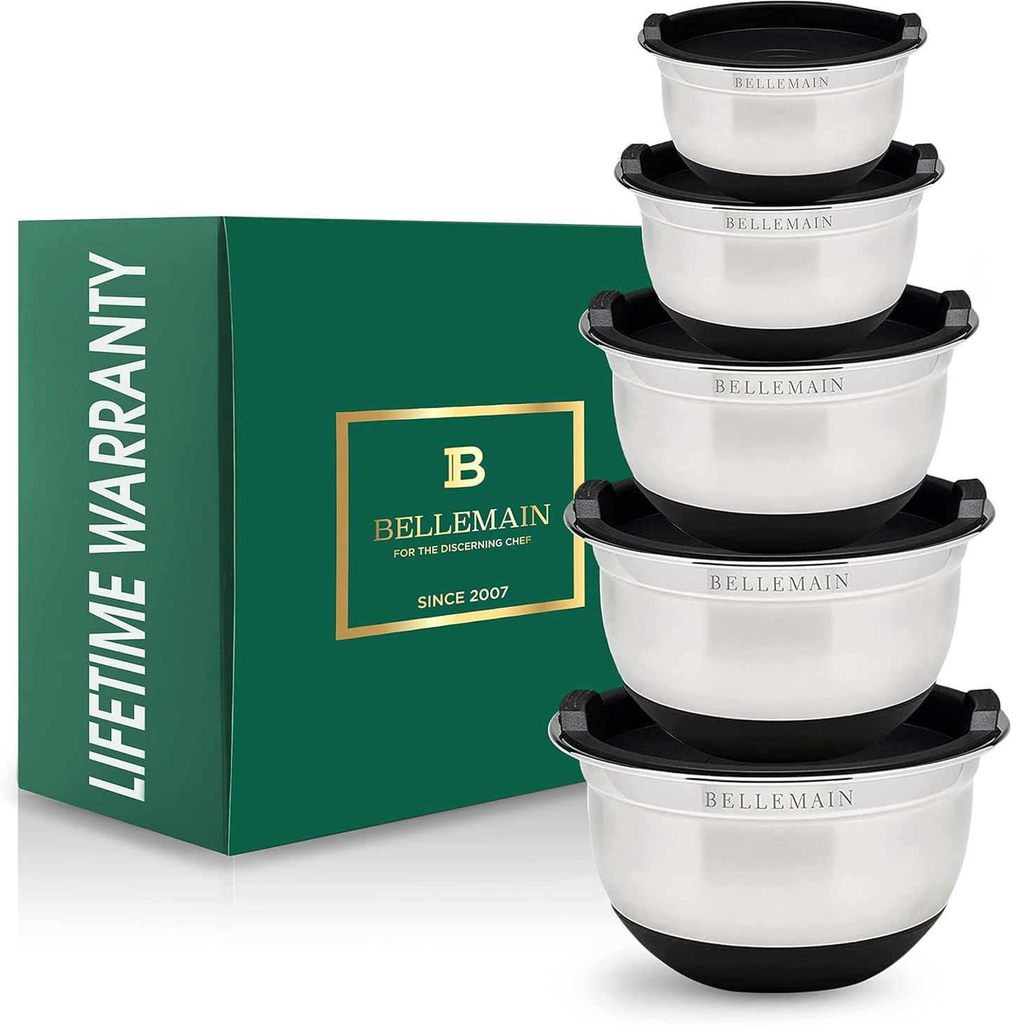 Bellemain Stainless Steel Non-Slip Mixing Bowls with Lids (4-Piece Set)