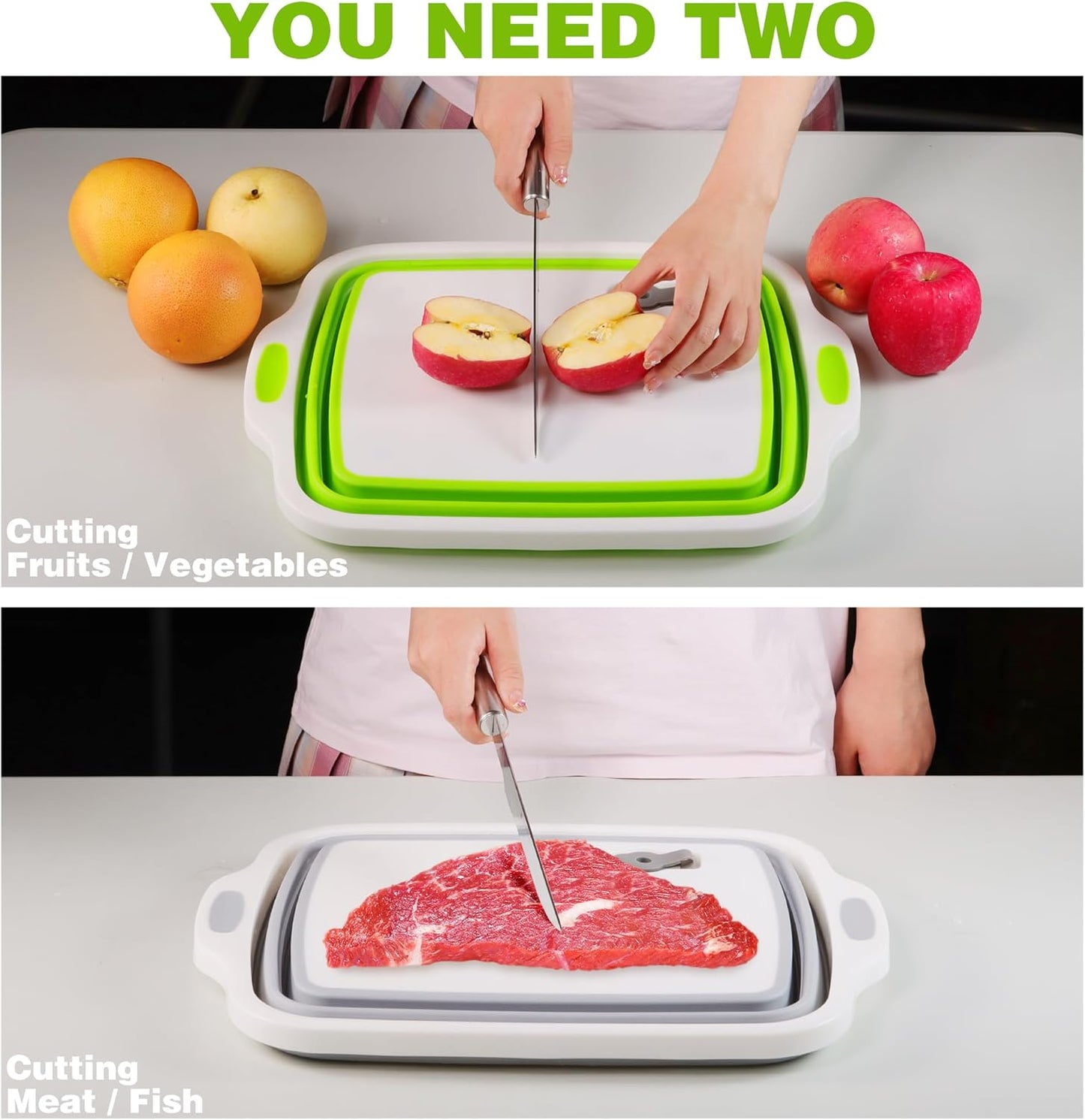 Space Saving Cutting Board, Collapsible Dish Tub with Draining Hole, Folding Chopping Board with Colander, 3 in 1 Multifunction Camping Sink for Washing Dish, Bowl, Vegetables and Fruit