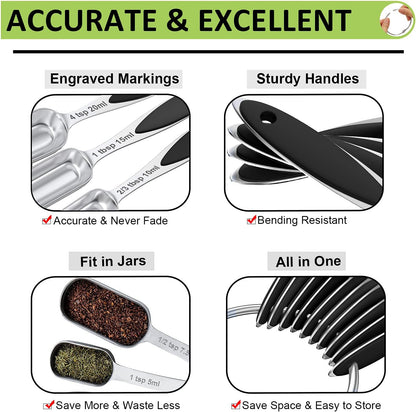 Measuring Cups and Measuring Spoons Set, Wildone Stainless Steel 8 Measuring Cups, 10 Measuring Spoons, 1 Leveler 1 Whisk & 5 Mini Spoons, for Dry and Liquid Ingredient - 25 Piece Multicolor