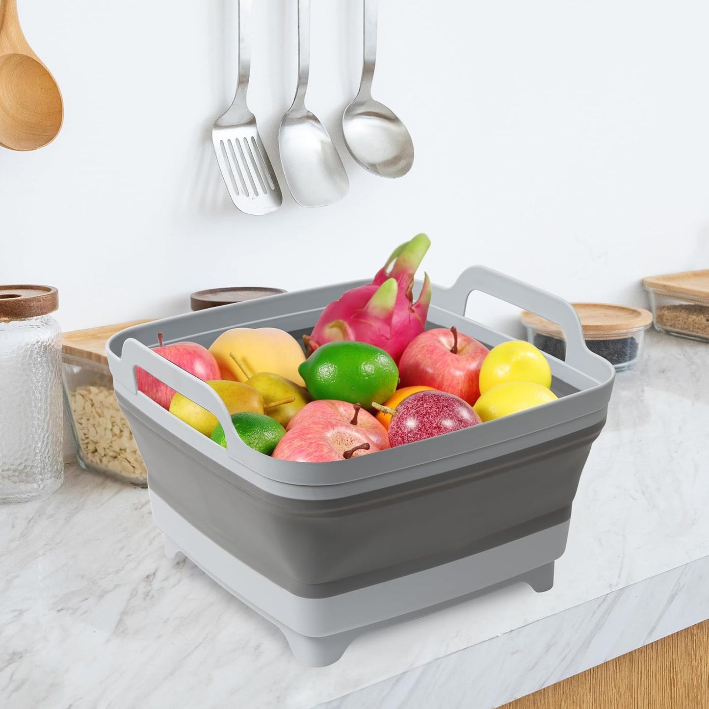 Tiawudi Dishpan for Washing Dishes, 2.4Gal/9L Wash Basin with Draining Plug Carry Handles, Collapsible Bucket for Cleaning, Portable Sink, Foldable Plastic Tub, 1PC