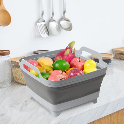 Tiawudi Dishpan for Washing Dishes, 2.4Gal/9L Wash Basin with Draining Plug Carry Handles, Collapsible Bucket for Cleaning, Portable Sink, Foldable Plastic Tub, 1PC