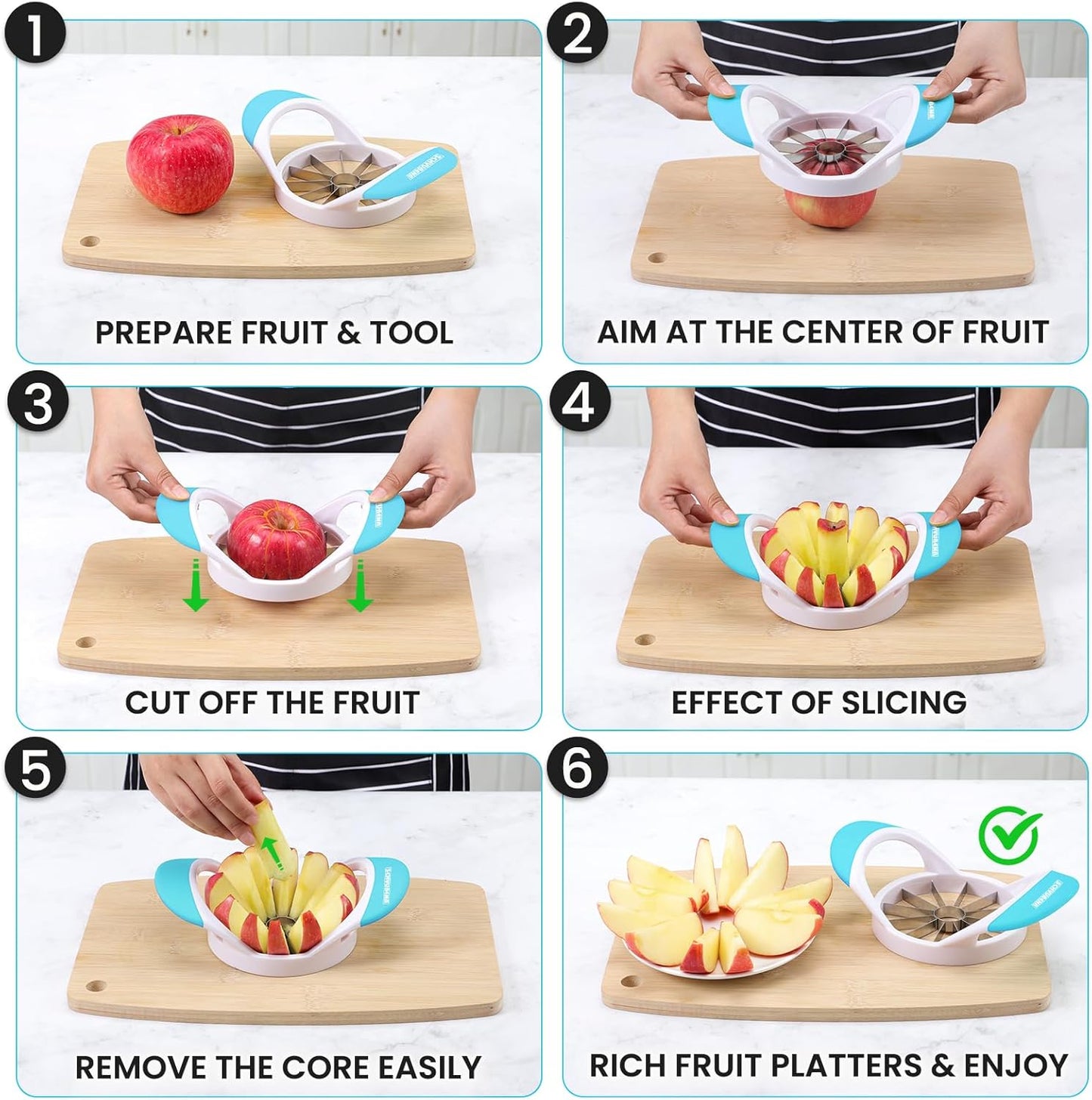 SCHVUBENR 12-Blade Apple Slicer and Corer - 4.72 Inch Sharp Stainless Steel Apple Cutter - Professional Apple Divider Tool for Quick Slices - Easy to Use & Clean - Slice Fruits with Ease - Black