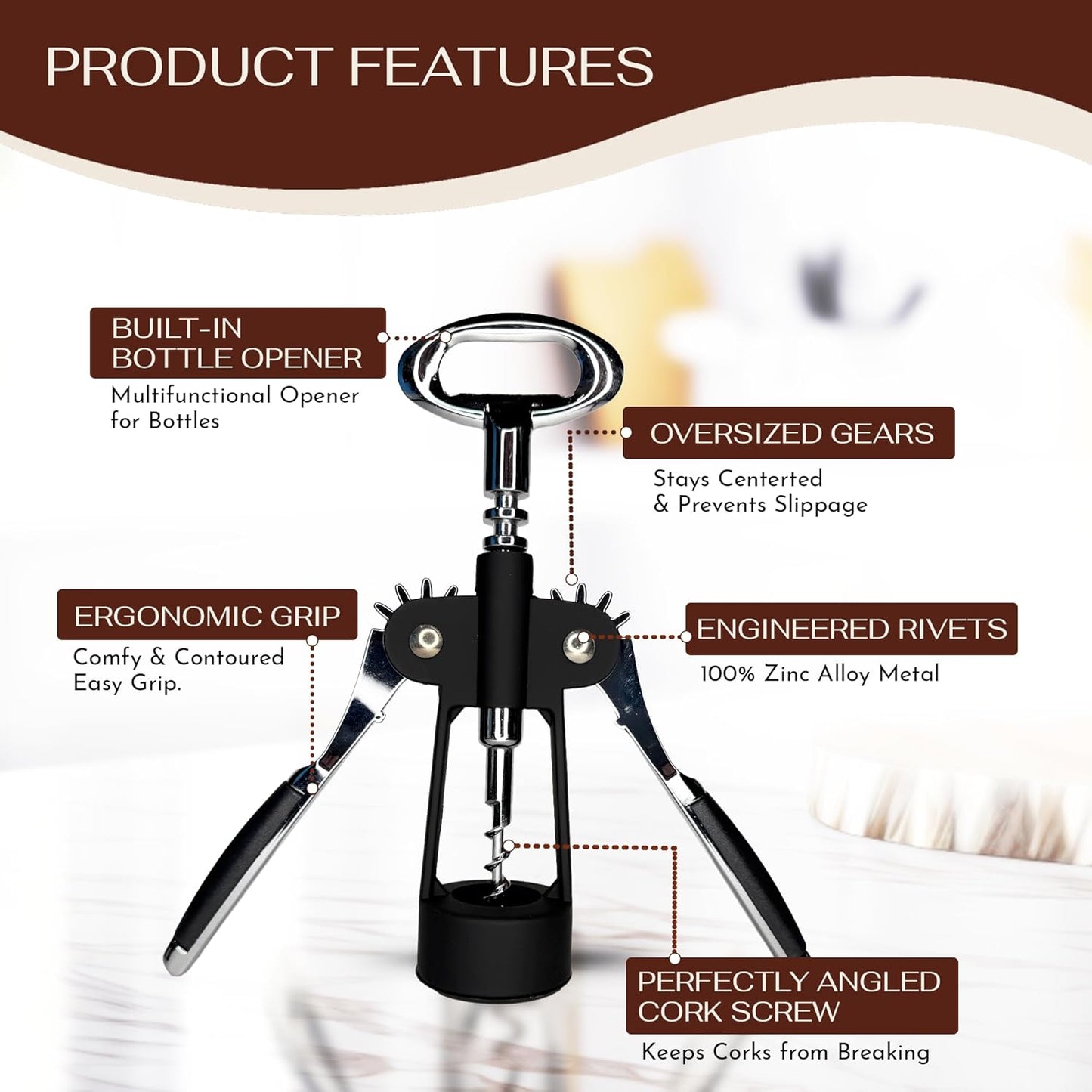 The Wine Chic Heavy Duty Winged Wine Opener, Durable Corkscrew Wine Opener in Elegant Gift Box, Easy to Use Wine Bottle Opener for Effortless Wine Opening