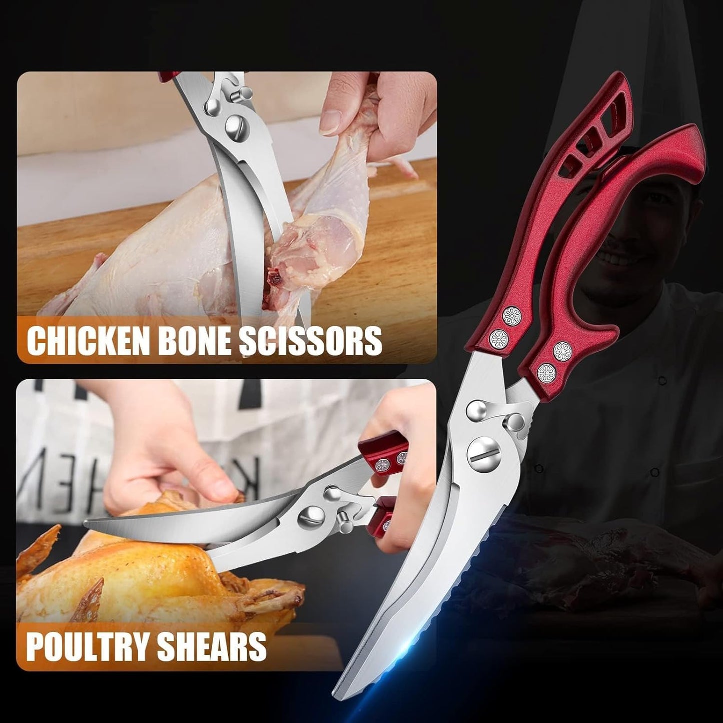 Dream Reach Poultry Shears, Heavy Duty Kitchen Shears with Serrated Edge, No Rust Spring Loaded, Multipurpose Stainless Steel Kitchen Scissors for Chicken, Bone, Meat, Turkey, Fish Thanksgiving Gifts