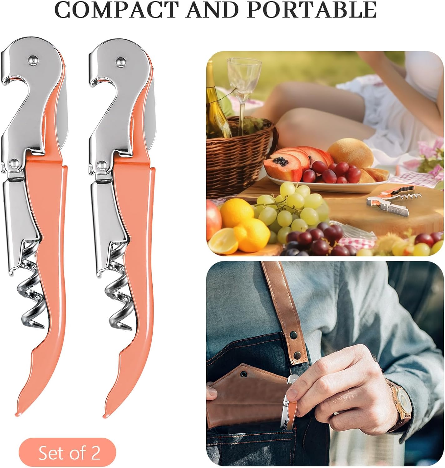 HYZ 2-Pack Wine Opener Waiter Corkscrew, Professional Wine Key for Servers, Bartender, with Foil Cutter, Manual Wine Bottle Opener Double Hinged (Black)
