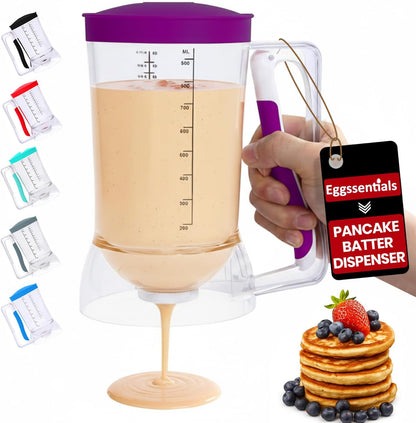 Eggssentials – Pancake Batter Dispenser, Batter dispenser with Squeeze Handle Mess-Free, Cupcakes, Waffles & More – Durable, Easy-Pour Pancake Dispenser Bottle for Smooth Baking