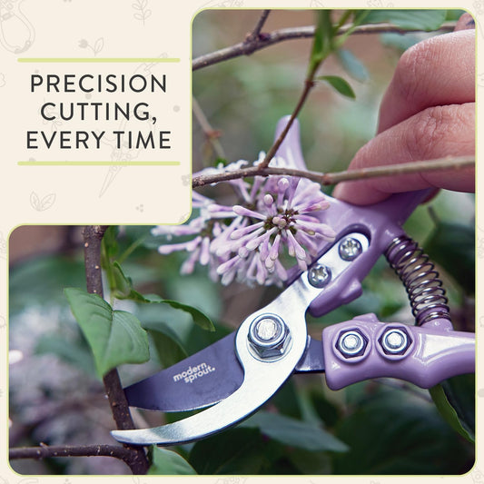 Modern Sprout Hand Pruners - Lightweight Pruning Shears W/Easy Lock- Gardening Scissors - Bypass Sharp Carbon Steel Blade - Rust Resistant - Garden Tools - Reusable Holster - Sage
