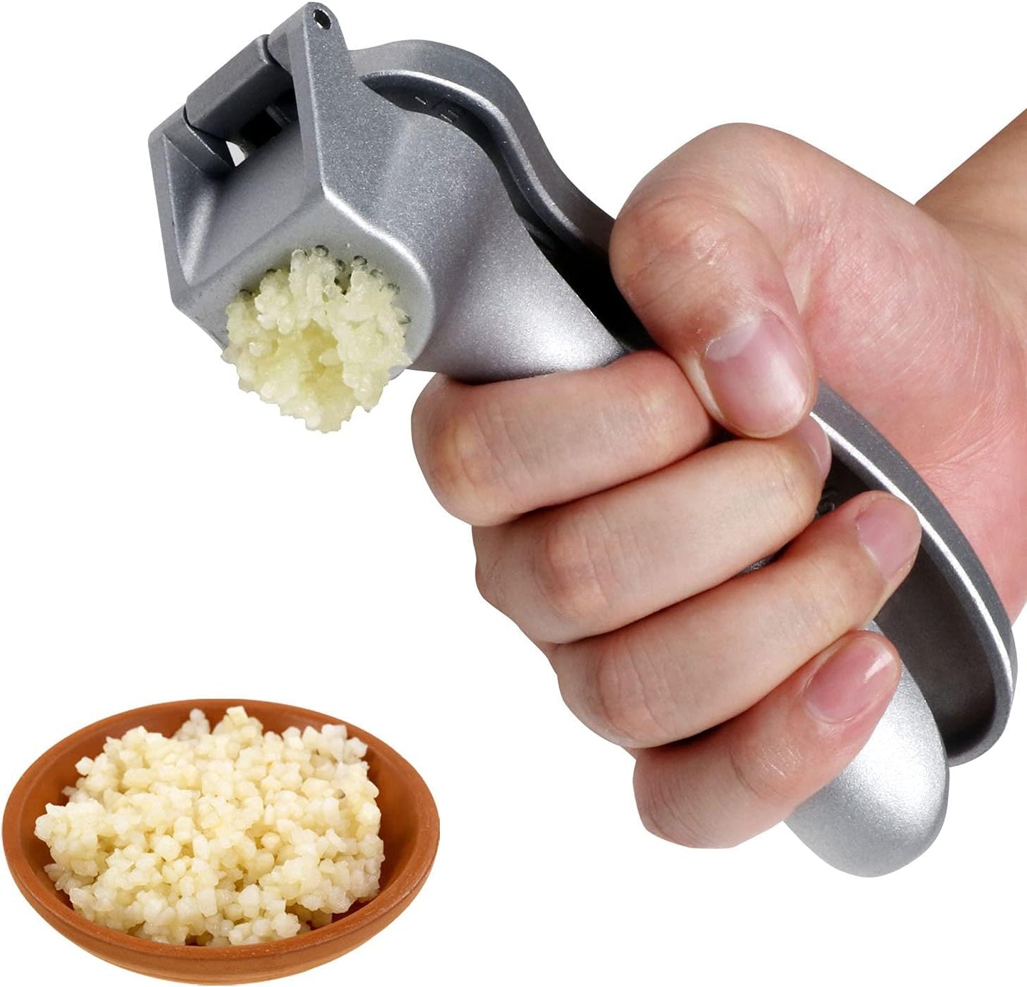 Garlic Press, Premium Garlic Mincer Set- Rust Proof, No Need To Peel, Easy-squeeze Ergonomic Handle, Professional Ginger Press, Garlic Crusher with Handy Cleaning Brush, Easy to Clean, Dishwasher Safe