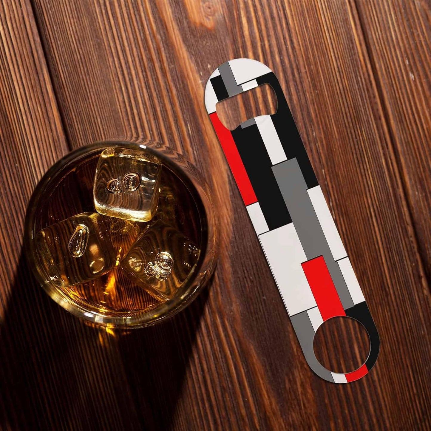 Black White Checkered Stainless Steel Bottle Opener Cool Car Racing Sports Plaid Pattern Geometric Design Flat Beer Bottle Opener Keychain for Home Kitchen Bar Restaurant Party Birthday Gift