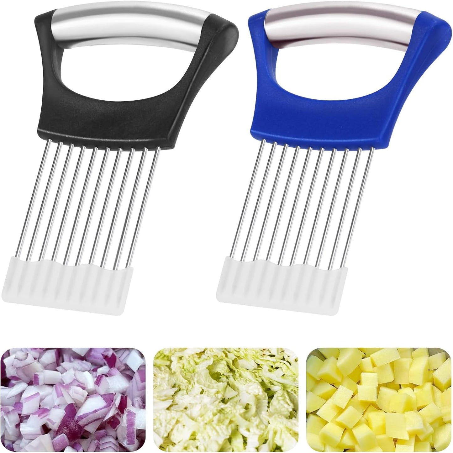2PCs Stainless Steel Onion Slicer Holder, Onion Cutter Holder for Slicing of Onions,Tomatoes,Avocados,Eggs and Other Vegetables,KItchen Utensils (Orange & Black)