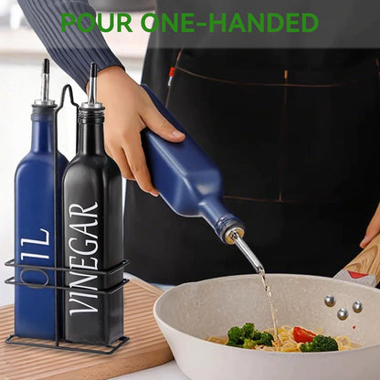 Vakoo Oil and Vinegar Dispenser Set - 17oz/500ml, Extra Thick Glass, Leak-Proof, Olive Oil Dispenser Bottle for Kitchen (White Black)