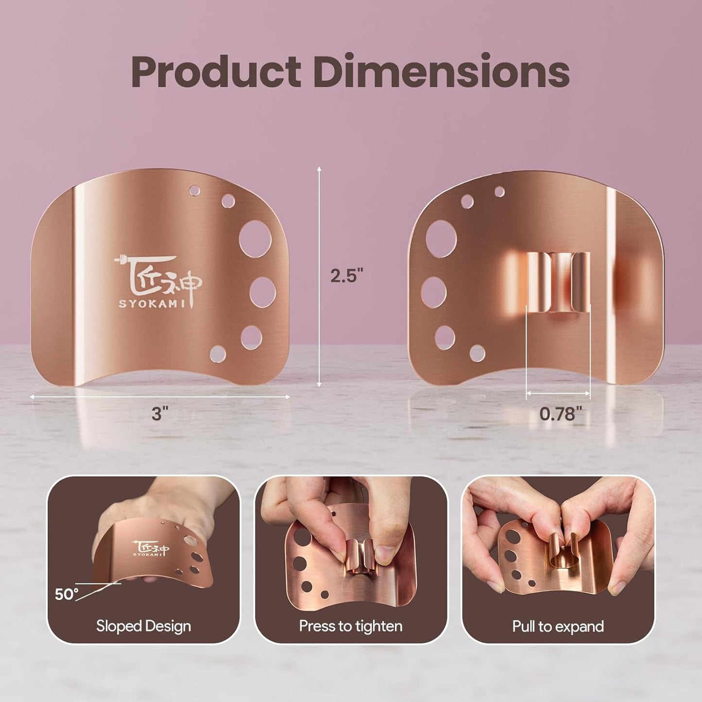 SYOKAMI Finger Guards for Cutting Food, Protects Women’s Fingers and Nails, Ideal Gift for Her, Mom or Wife, 2 Stainless Steel Finger Protectors with Herb Stripper, Adjustable Size