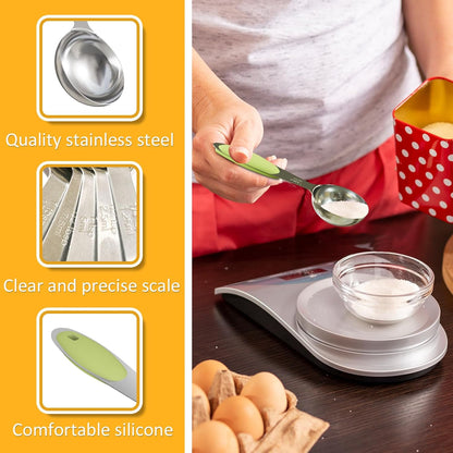 LEIFENY 2PCS 1 Tbsp(3tsp, 1/2oz, 15ml) Single Measuring Spoon with Green Silicone Grip, Stainless Steel Individual Measure Scoop Only