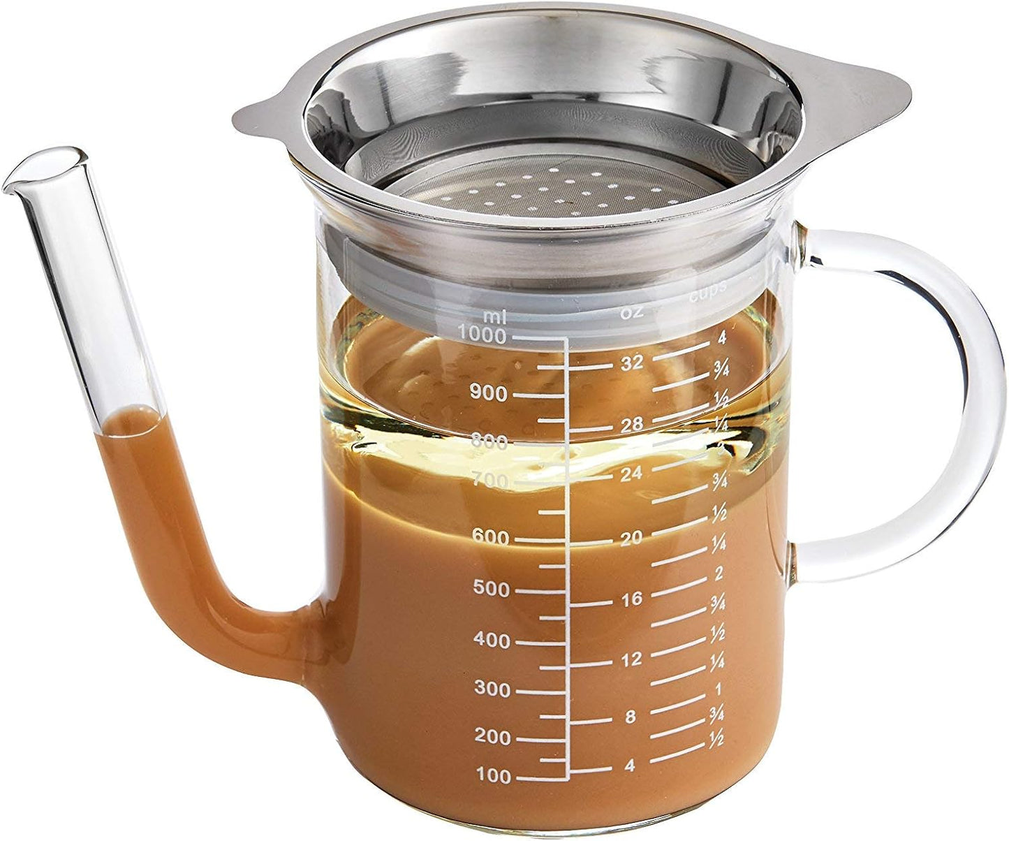 HIC Kitchen Roasting Fat Separator Gravy Strainer, Borosilicate Glass, 32-Ounces, For Stress-Free Holiday Meal Prep and Serving